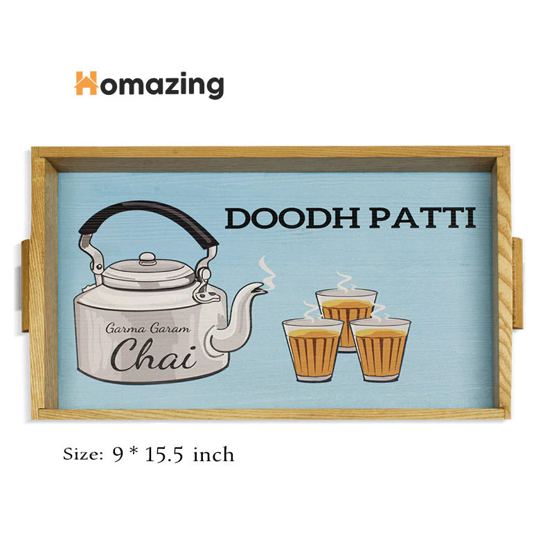 Doodh Patti Kettle Design Tray-Wooden