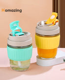 Dual Drink Glass Cup With Straw