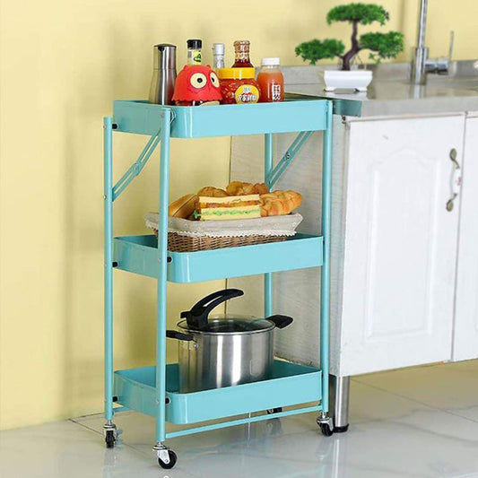 3 Tiers Foldable Storage Trolley Cart With Wheels