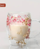 Dry Flowers Double Wall Glass Cup With Handle