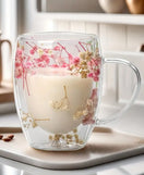 Dry Flowers Double Wall Glass Cup With Handle