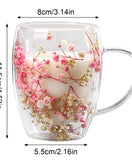 Dry Flowers Double Wall Glass Cup With Handle