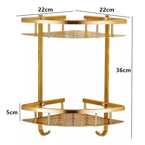 2 Layer Aluminum Golden plated Bathroom Shelf