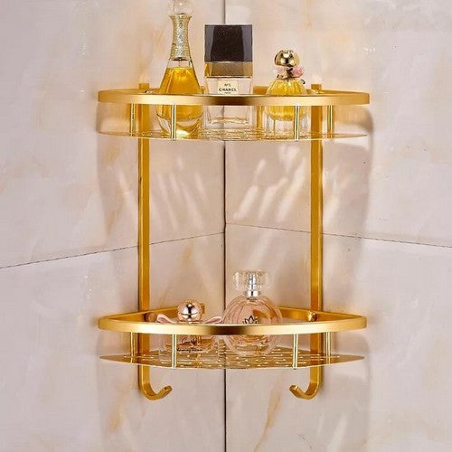 2 Layer Aluminum Golden plated Bathroom Shelf