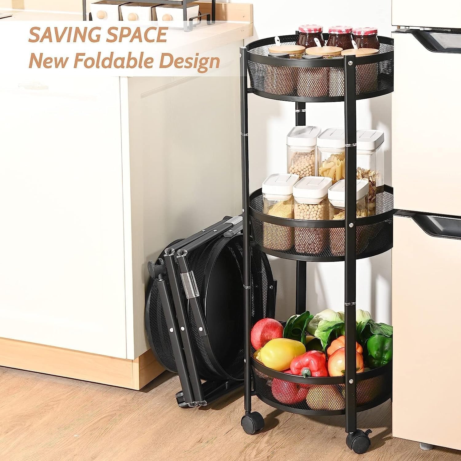 3-Tier Foldable Storage Trolley Rack