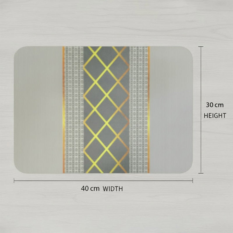 Anti-Slip Dish Drying/Dining Table Mat-Grey & Gold Accent Stripe Design