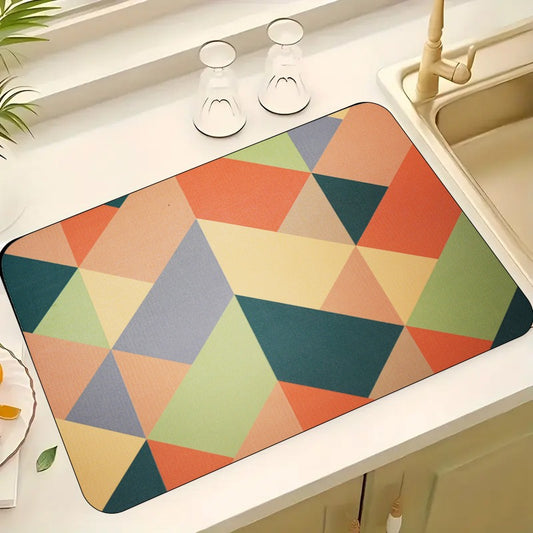 Anti-Slip Dish Drying/Dining Table Mat-Water Absorbent Geometric Design