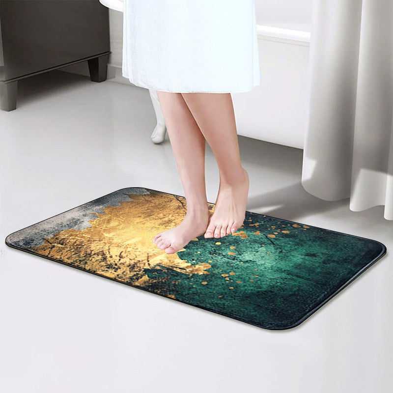 Foam Bath Mat Absorbent Non-Slip Green Gold