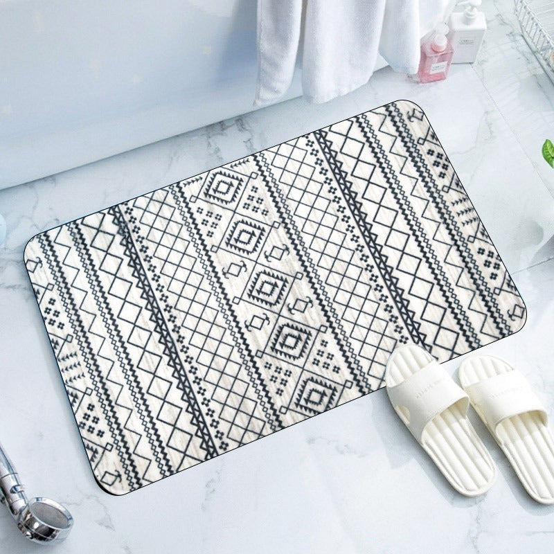 Foam Bath Mat Absorbent Non-Slip Black and White Design