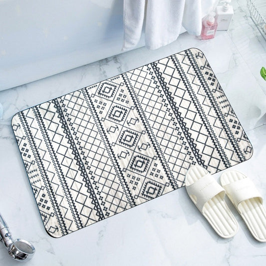 Foam Bath Mat Absorbent Non-Slip Black and White Design