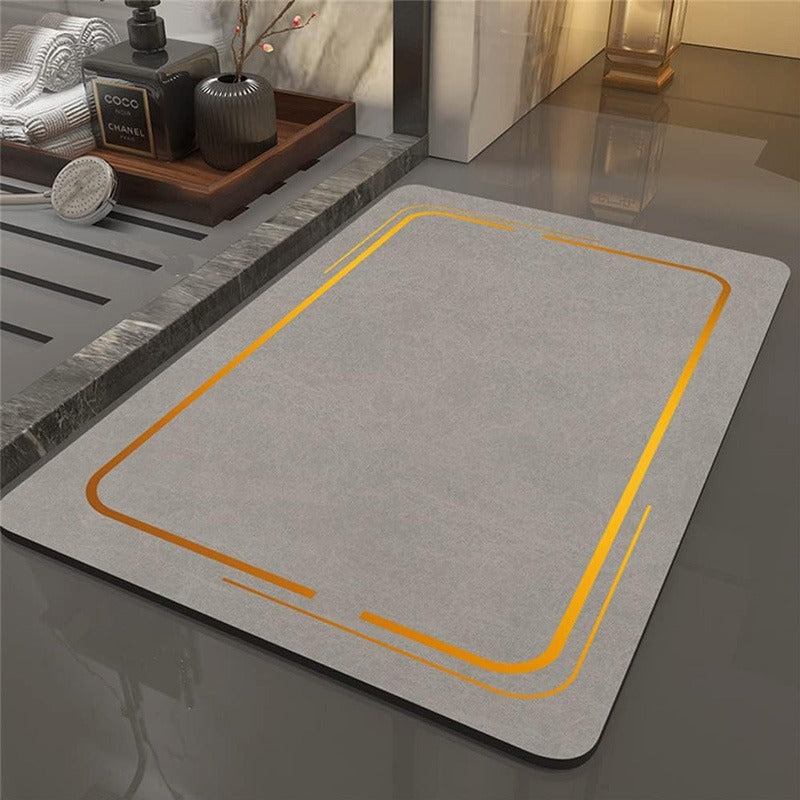 Floor Bath Mat Absorbent Non-Slip-Grey And Gold Design