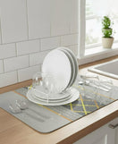 Anti-Slip Dish Drying/Dining Table Mat-Grey & Gold Accent Stripe Design