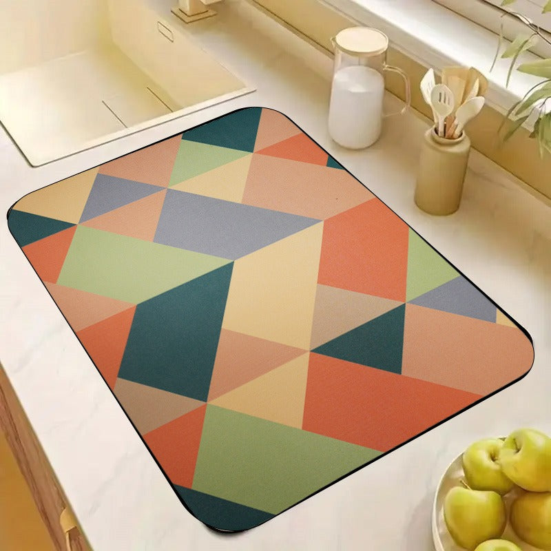 Anti-Slip Dish Drying/Dining Table Mat-Water Absorbent Geometric Design