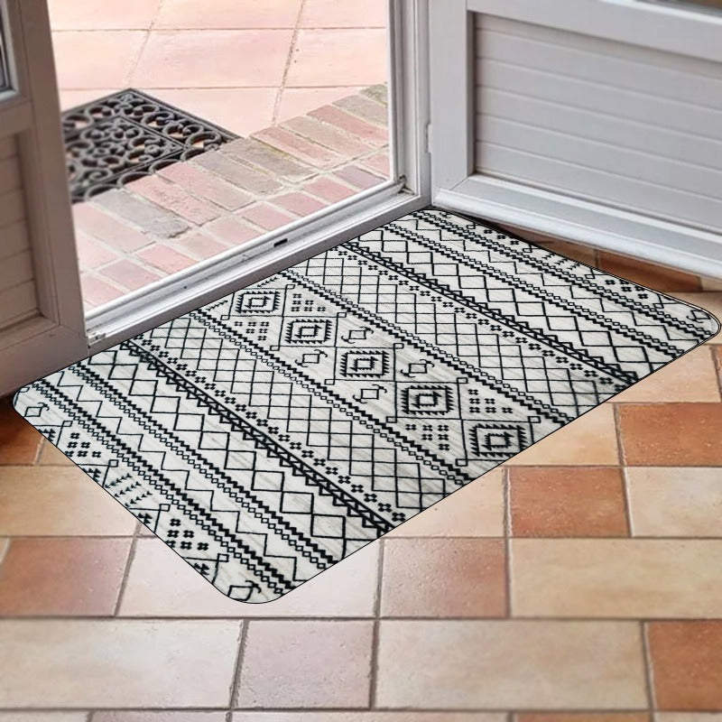 Foam Bath Mat Absorbent Non-Slip Black and White Design