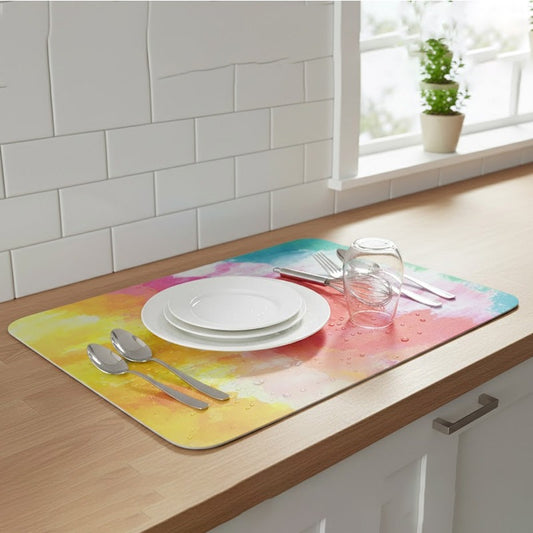 Anti-Slip Dish Drying/Dining Table Mat-Vibrant Brushstroke Design