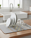 Anti-Slip Dish Drying/Dining Table Mat-Grey & Gold Accent Stripe Design