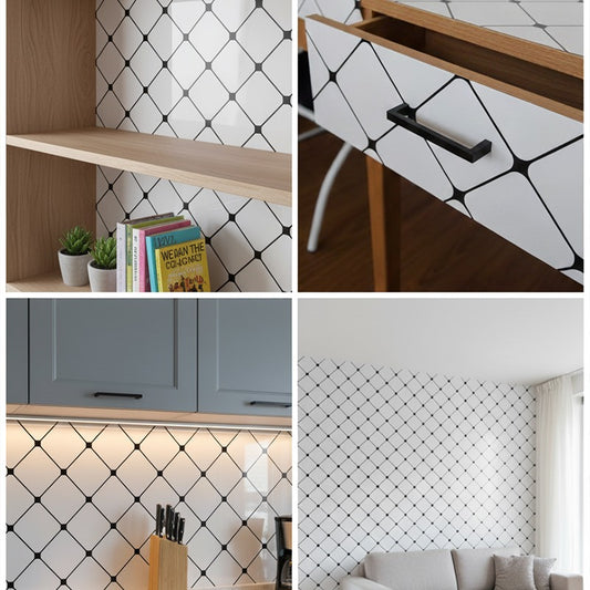 Marble Adhesive Sheet Black And White Diagonal Pattern Design