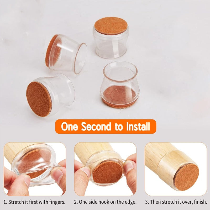 4 Pcs Silicone Chair Leg Protectors With Felt Pads