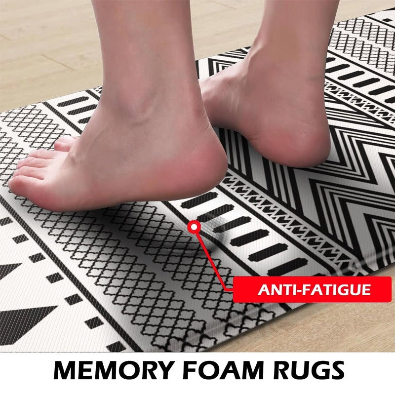 Foam Bath Mat Absorbent Non-Slip Black and White Design