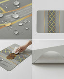 Anti-Slip Dish Drying/Dining Table Mat-Grey & Gold Accent Stripe Design