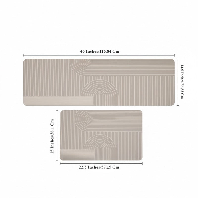 Kitchen Floor Mat Non-slip Set Of 2 Pcs - Abstract Wavy Pattern Design