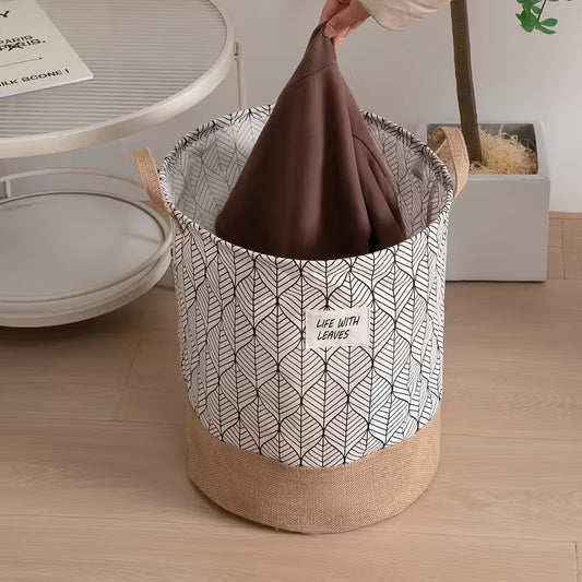 Two-Tone Foldable Laundry Basket - Life With Leaves Pattern