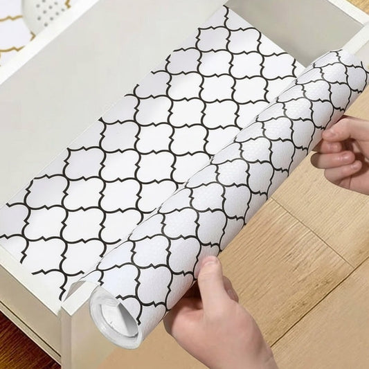 Anti-Slip Drawer PVC Sheet Roll Black & White Geometric Pattern