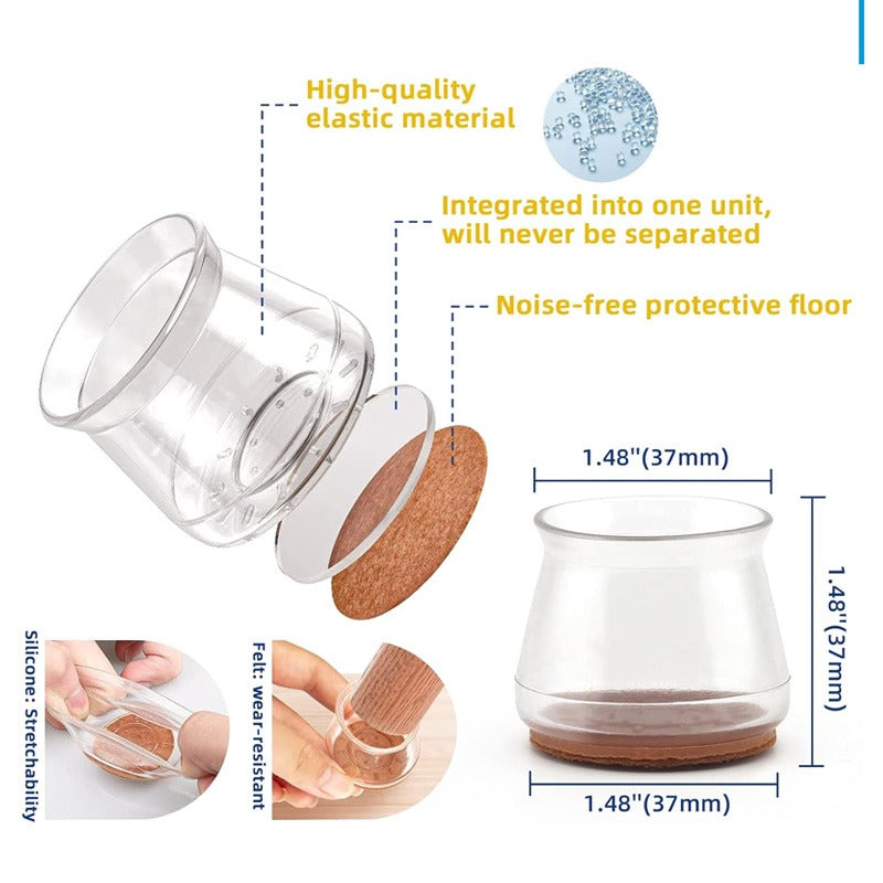 4 Pcs Silicone Chair Leg Protectors With Felt Pads