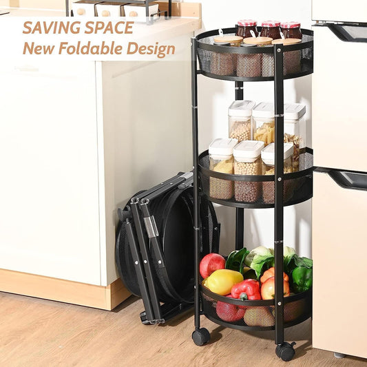3-Tier Foldable Storage Trolley Rack