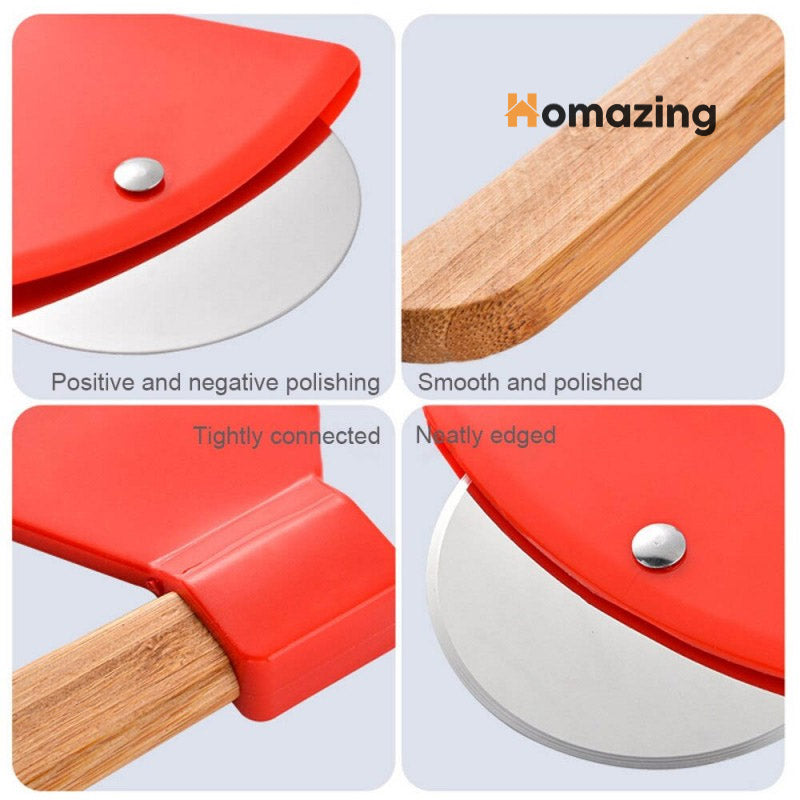 Bamboo Handle Pizza Rolling Cutter Steel