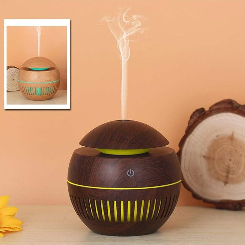 Wood Grain Round Humidifier With LED Light