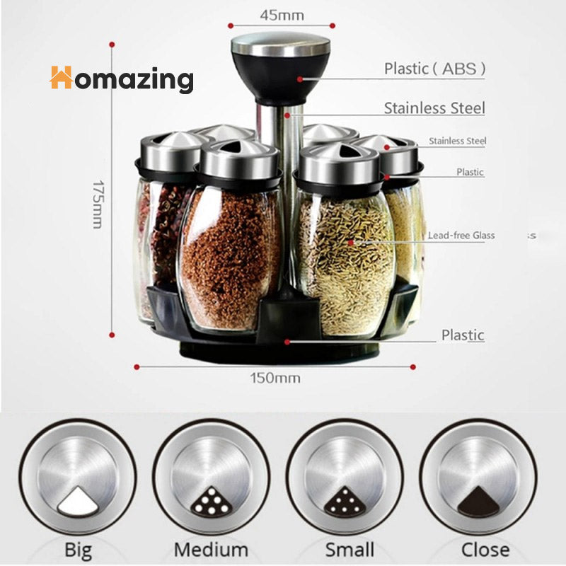 6Pcs Seasoning Spice Jar Rack 360 Rotating