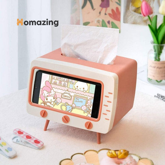Creative Tv Tissue Box Holder With Phone Holder