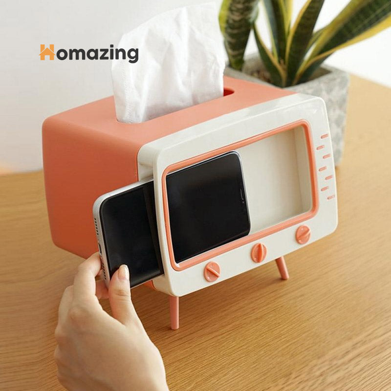 Creative Tv Tissue Box Holder With Phone Holder