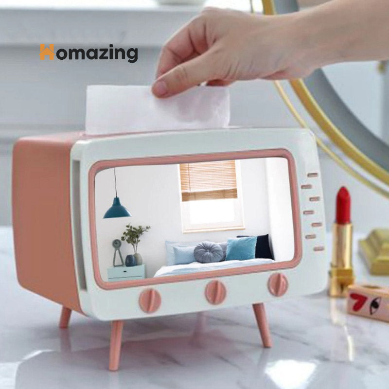 Creative Tv Tissue Box Holder With Phone Holder