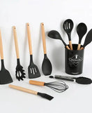 12pcs Silicone Utensil Set With Wooden Handle